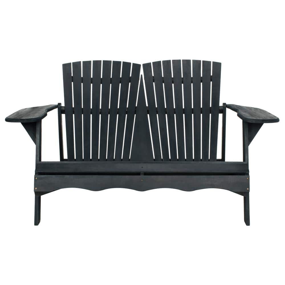 Transitional Black Acacia Adirondack Loveseat Bench, 57"