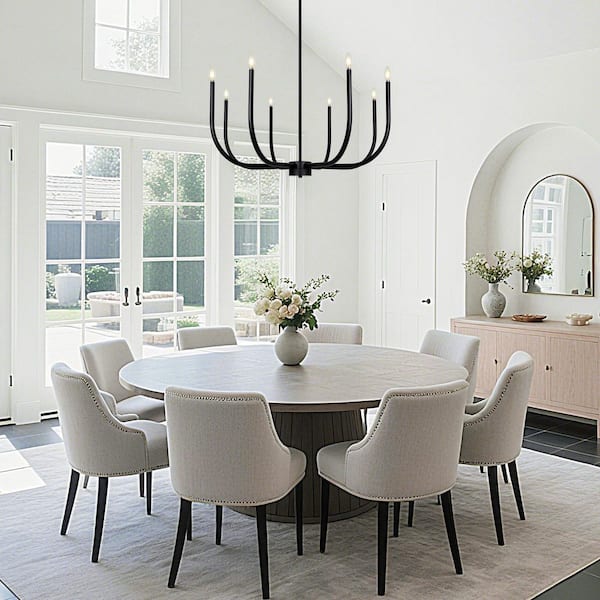 Traditional 8-Light Matte Black Candlestick Chandelier for Dining Room Kitchen Island Farmhouse Oversized Hanging Light