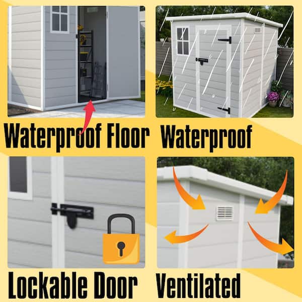 6 ft. W x 6 ft. D Resin Storage Shed with Floor for Garden and Backyard (30 sq. ft.)