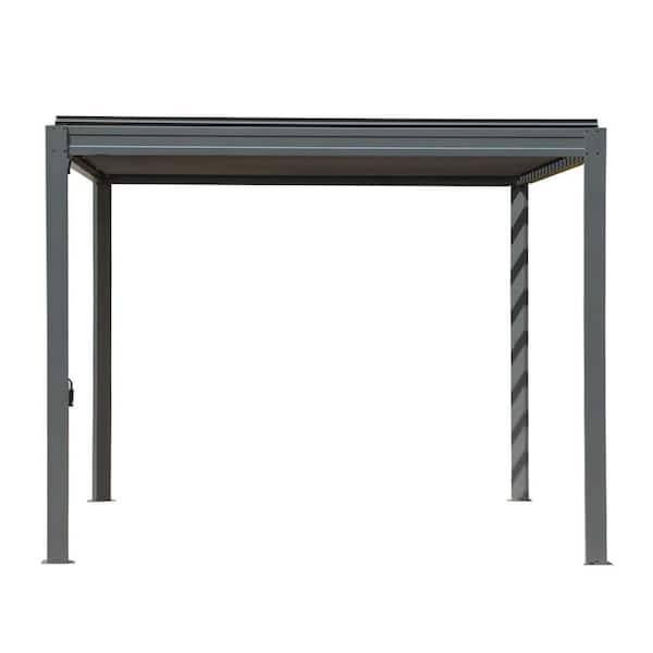 10 ft. x 10 ft. Gray Aluminum Metal Louvered Pergola