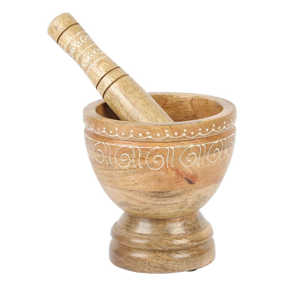 5.5 in. Mango Wood Mortar and Pestle Set 985118627M The Home Depot