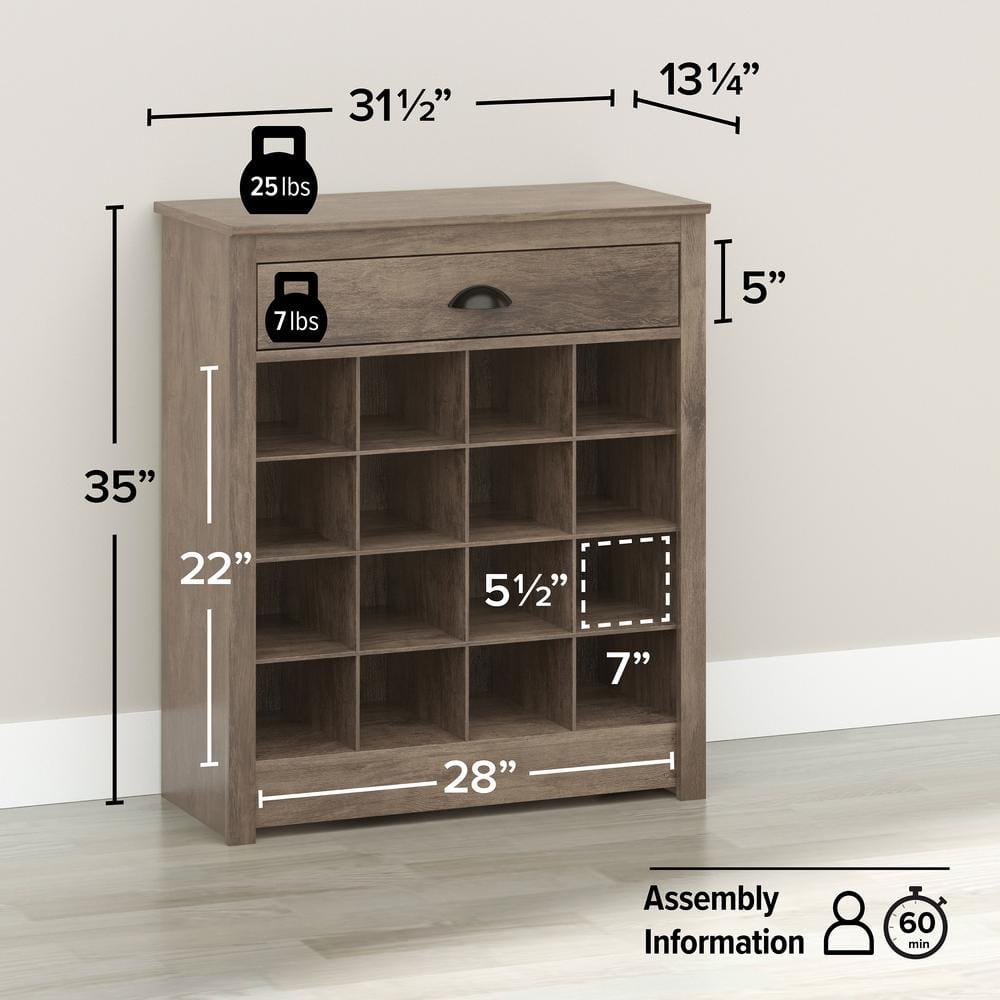 Drifted Gray 35" Wood Entryway Shoe Storage Cabinet