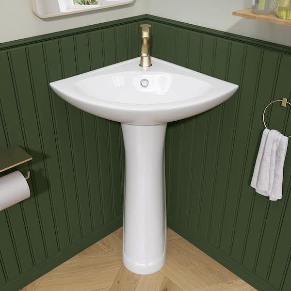 しんく Zeafive 23 in. W x 30.5 in. H Vitreous China Corner Pedestal Sink