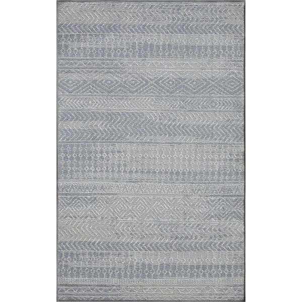 LOOMAKNOTI Breyleigh Canderz Blue 3 ft. x 5 ft. Tribal Polypropylene Indoor/Outdoor Area Rug
