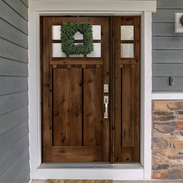 50 in. x 80 in. Craftsman Alder 2 Panel Left Hand 6 Lite Clear Glass DS Provincial Wood Prehung Front Door/Sidelite