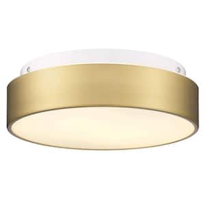 11.8 in. 2-Light Brass Flush Mount Light With Frosted Glass