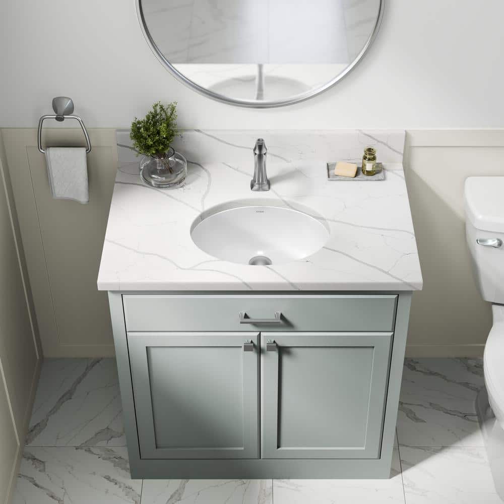 Elavo White Oval Ceramic Undermount Bathroom Sink with Overflow