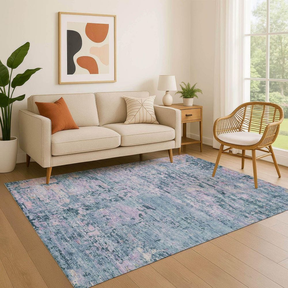 Mayfield Premium Machine Washable Abstract AMF1723 Blue 3 ft. x 5 ft. Area Rug price history on PriceWatchPro