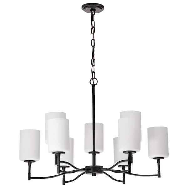 Liam 9-Light Matte Black Traditional Chandelier with White Opal Glass Shades