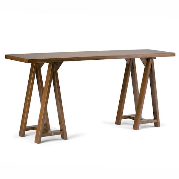 Simpli Home Sawhorse 66 in. Medium Saddle Brown Standard Rectangle Wood Console Table