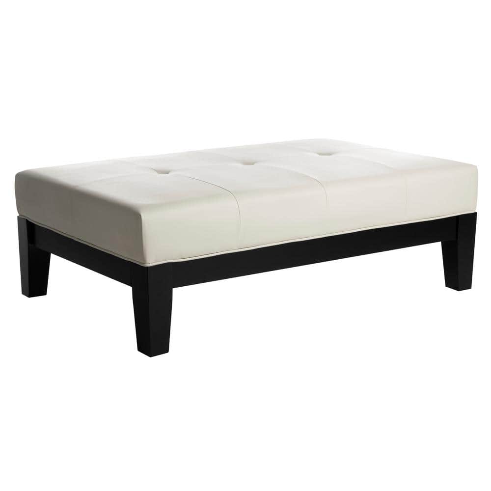 Jordan Off-White Tufted Leather Cocktail Ottoman