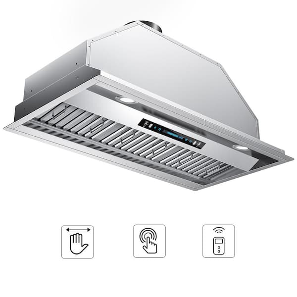 42 in. 900 CFM Convertible Ductless to Ducted Insert Range Hood in Stainless Steel with Gesture,Touch and Remote Control