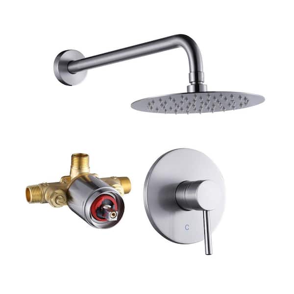 Single Handle 5-Spray Patterns Shower Faucet 1.8 GPM with High Pressure Showerhead and Valve in Brushed Nickel