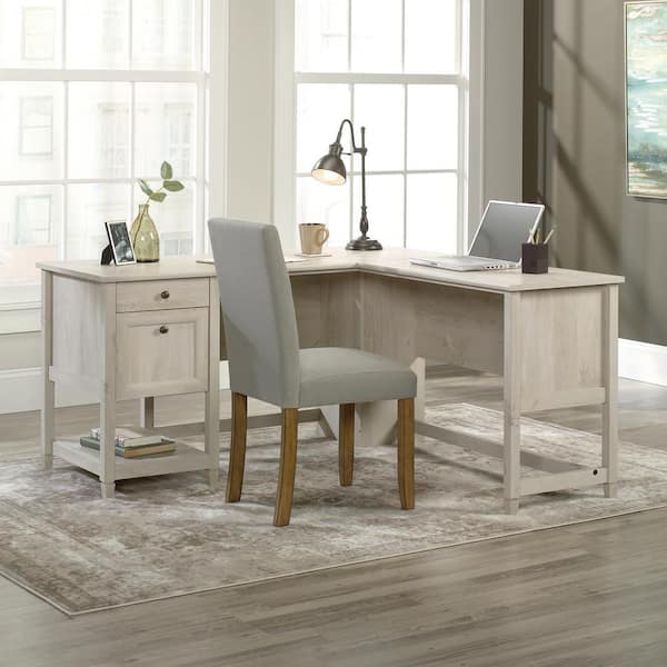 SAUDER 59 in. L-Shaped Chalked Chestnut 2 Drawer Computer Desk
