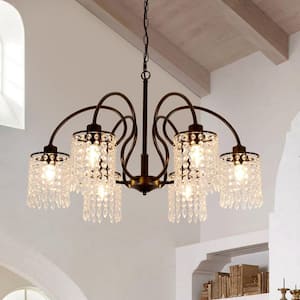 30.3 in. 6-Light Black Classic Farmhouse Crystal Chandelier for Kitchen Island