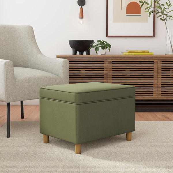 Homepop Dinah Light Sage Green Velvet 24 in. Ottoman with Storage