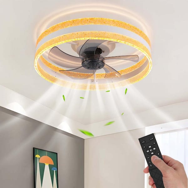 GoYeel 19.69 in. White Indoor LED Clear Crystal Ceiling Fan with Light and Remote Control for Kitchen and Living Room, Study