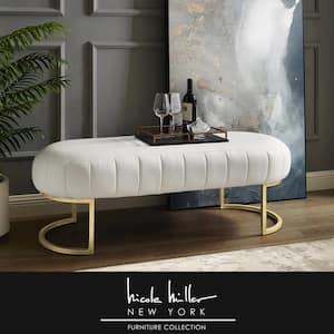 Mohit White/Gold Bench Upholstered Leather 18 in.x 22 in. x 53 in.