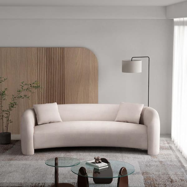 Manhattan Comfort Sylvia Modern 103.5 in. Slope Arm Tweed Fabric Upholstered Rectangle Sofa with Accent Pillows in. Angora