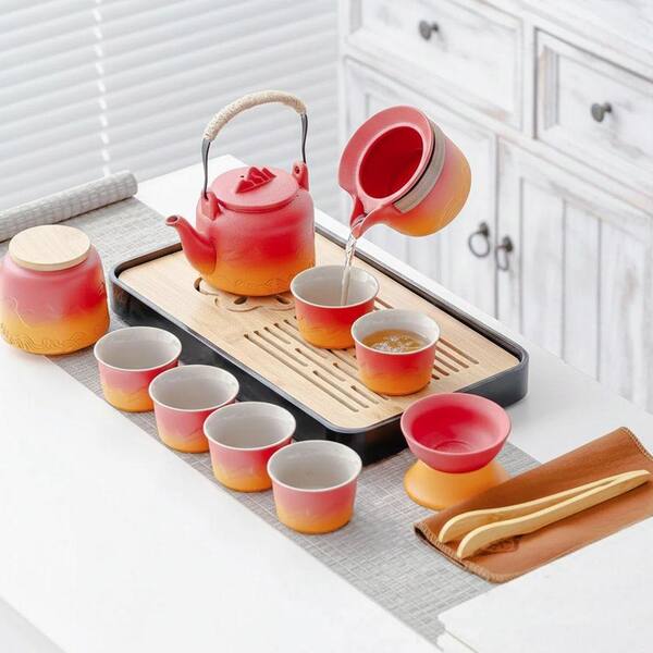 JFVKAF 15-Piece Chinese Japanese Porcelain Tea Set with Teapot