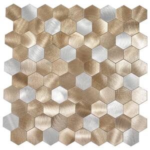 Bismuth Small Bronze and Silver Aluminum Hexagons 5 in. x 5 in. Metal Peel and Stick Tile (.17 sq. ft./Sample)