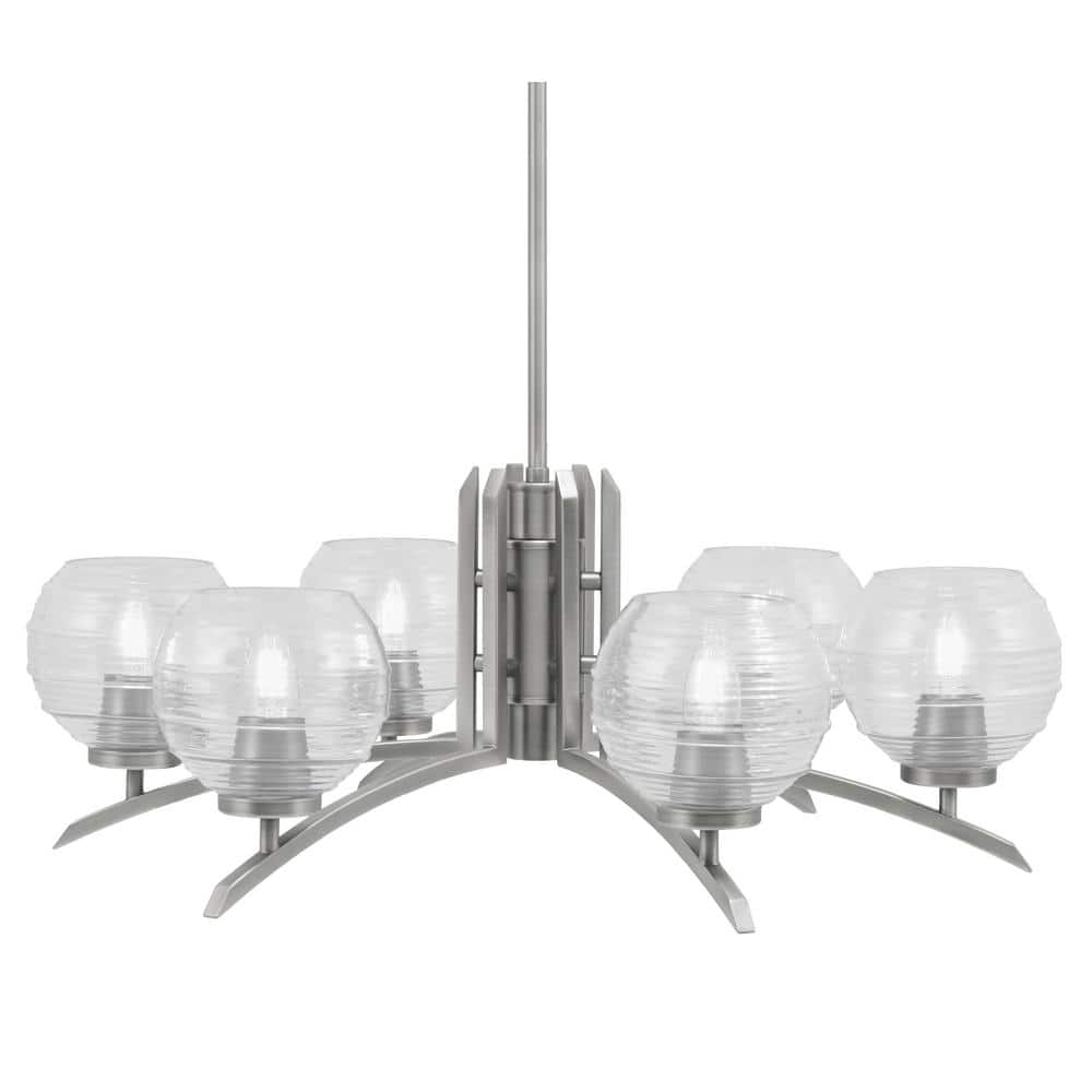 Siena 27.5 in. 6 Light Graphite Chandelier with Clear Ribbed Glass Shades