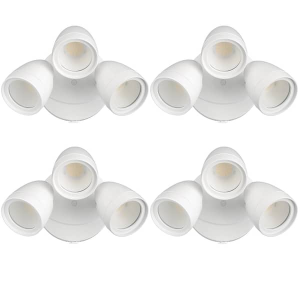 ETI LIGHTING 3-Head White Outdoor Integrated LED Security Flood Light 1800 to 3600 Lumens Boost Dusk-to-Dawn Photocell 4000K (4-Pack)