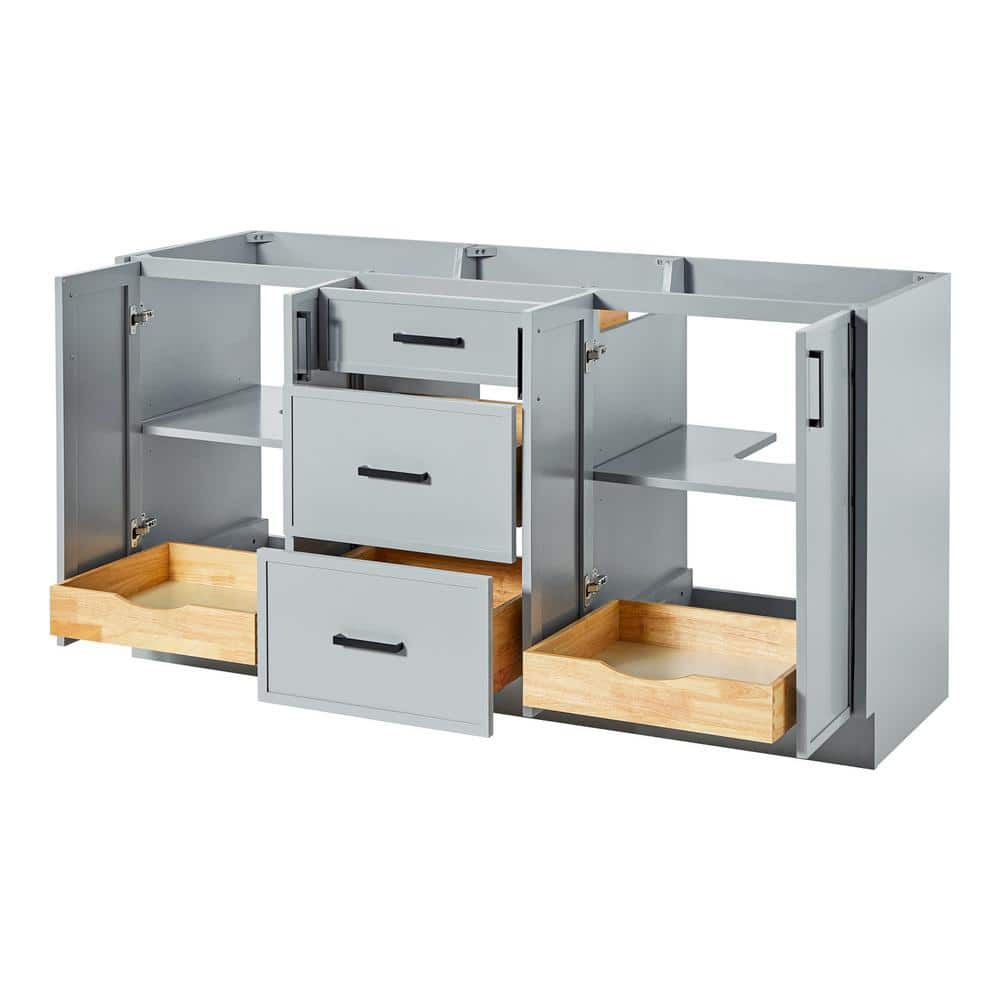 Kelly 66" Light Gray Wood Double Freestanding Vanity Cabinet