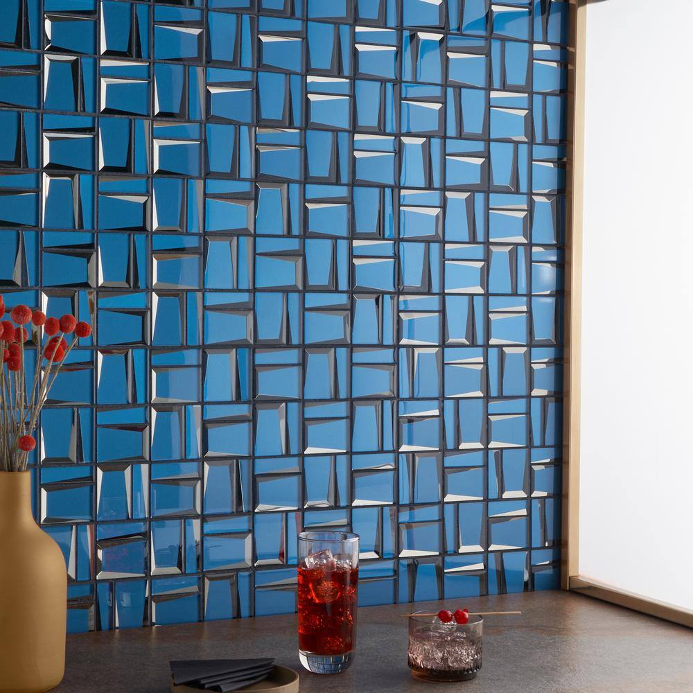 Kaur 12" x 12" Blue Glass Mosaic Wall Tile