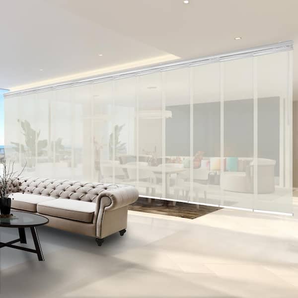 EMOH Ashy Mesh 140 in. to 260 in. W x 94 in. L Adjustable 12-Panel White Double Rail Panel Track with 23.5 in. Slates