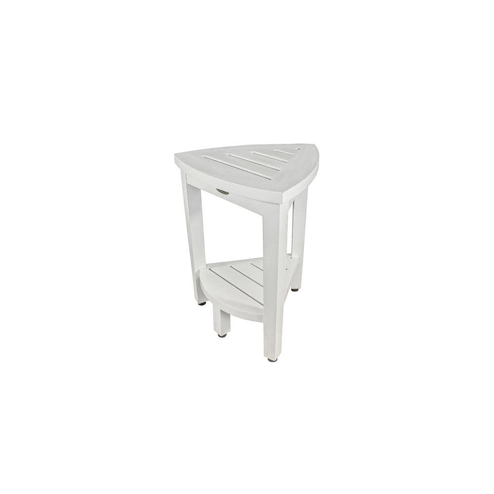Adjustable White Teak Wood Corner Shower Bench with Shelf