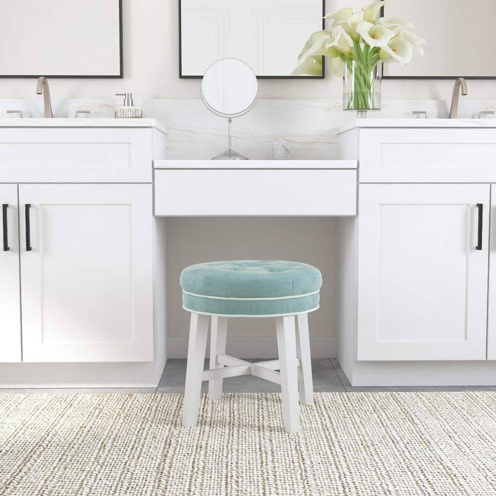 Sophia Aqua Blue Fabric Vanity Stool