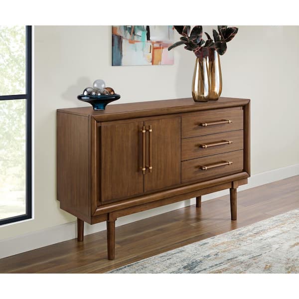 Lyncott Casual Brown MDF 56.13 in. Dining Buffet Server with Drawers
