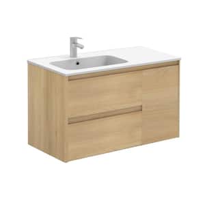 Ambra 35.6 in. W x 18.1 in. D x 22.3 in. H Bathroom Vanity Unit in Nordic Oak with Vanity Top and Basin in White