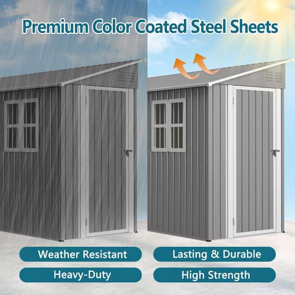Thanaddo 4 ft. W x 10 ft. D Gray Metal Storage Lean-To Shed with