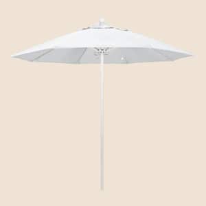 9 ft. White Aluminum Commercial Market Patio Umbrella with Fiberglass Ribs and Push Lift in White Olefin