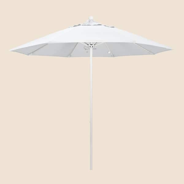 California Umbrella 9 ft. White Aluminum Commercial Market Patio Umbrella with Fiberglass Ribs and Push Lift in White Olefin
