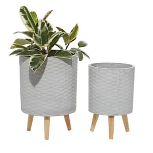14 in. H and 16 in. H White Cylindrical MGO Planters (Set of 2)
