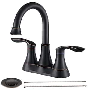 4 in. 2-Handle High Arc Bathroom Faucet with Pop-up Drain and Supply Hoses Oil Rubbed Bronze