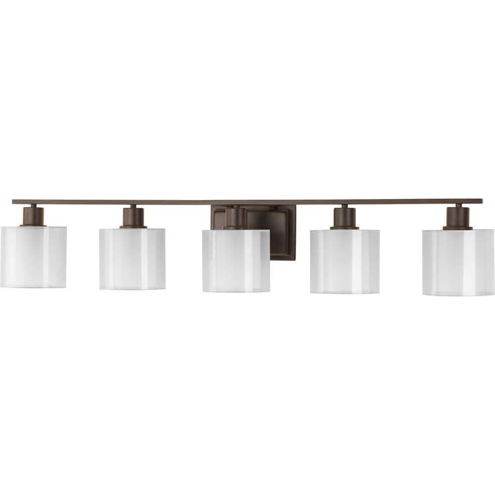 Antique Bronze 42" Five-Light Bath Fixture with Glass Shades