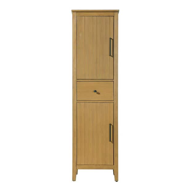 20 in. W x 18 in. D x 72 in. H Brown Freestanding Linen Cabinet in Honey Teak