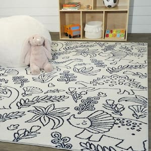 Happy Dinos Cream 3 ft. 11 in. x 5 ft. 7 in. Animal Print Area Rug