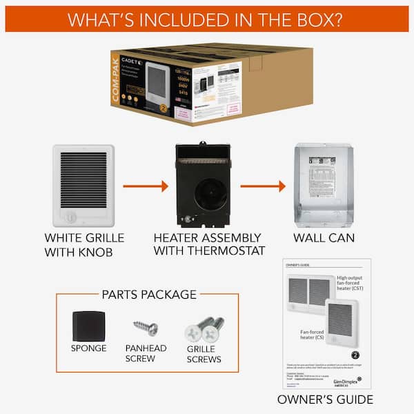 Cadet 240-volt 1,500-watt Com-Pak In-wall Fan-forced Electric Heater in  White with Thermostat CSC152TW - The Home Depot
