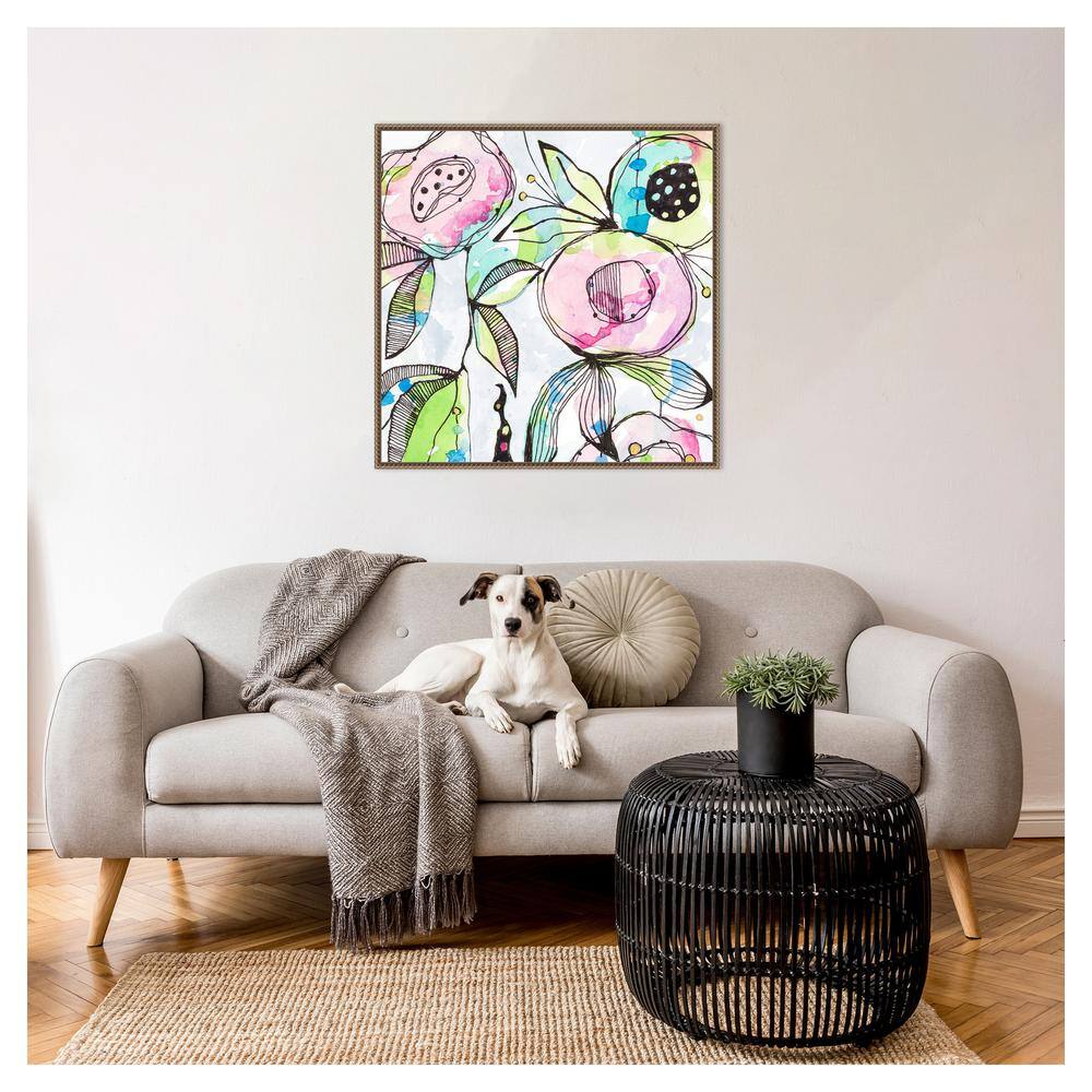 Colorful Abstract Floral Beaded Framed Canvas Wall Art