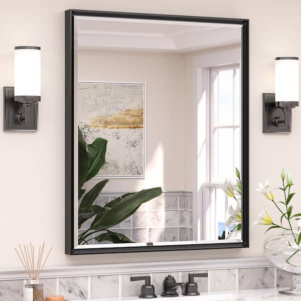 KeonJinn 30 in. W x 36 in. H Rectangular Framed Beveled Edge Wall Bathroom Vanity Mirror in Black