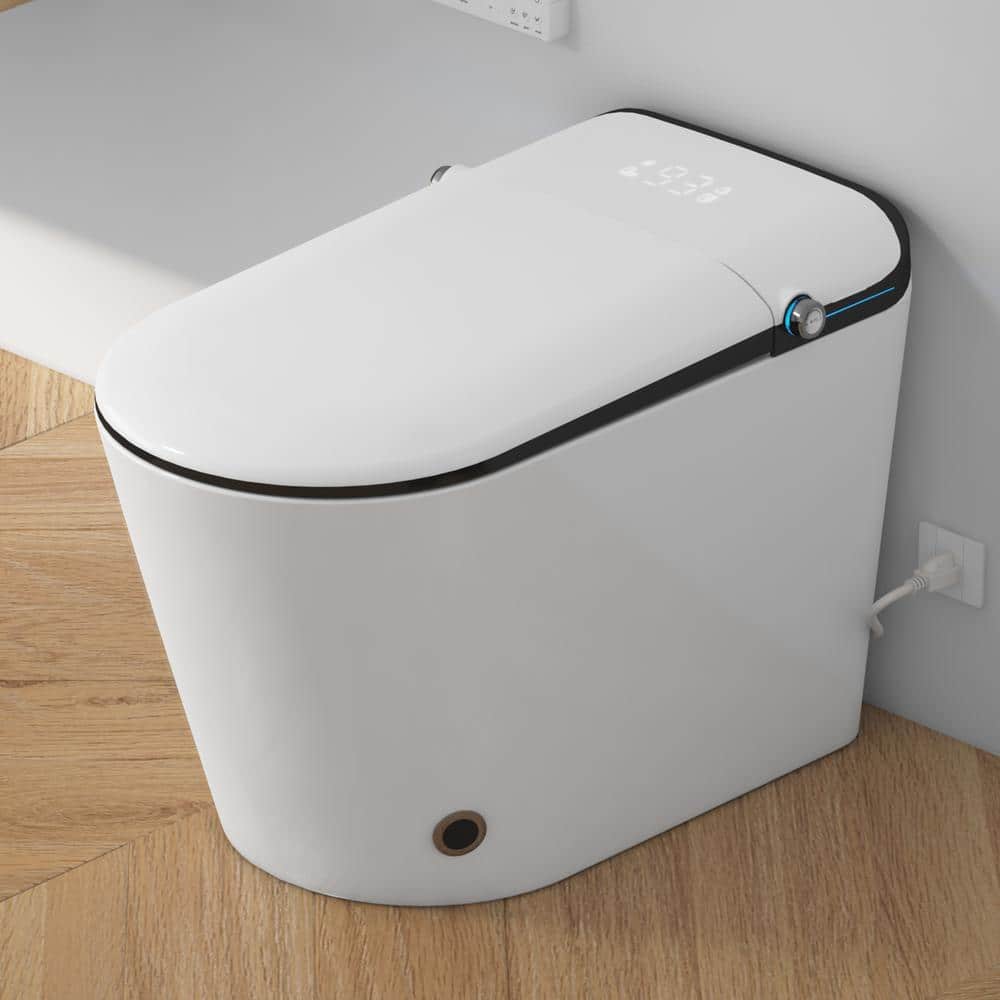 Elongated White and Black Smart Bidet Toilet with Heated Seat