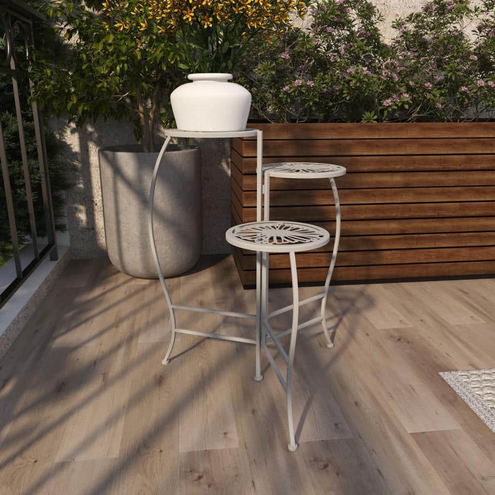 White Metal 3-Tier Floral Round Plant Stand