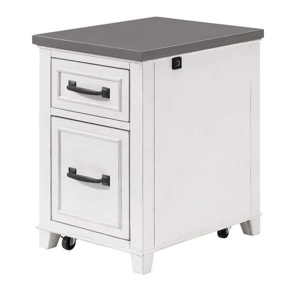 Martin Svensson Home Del Mar Antique White and Grey 2-Drawer File Cabinet with Fingerprint Lock