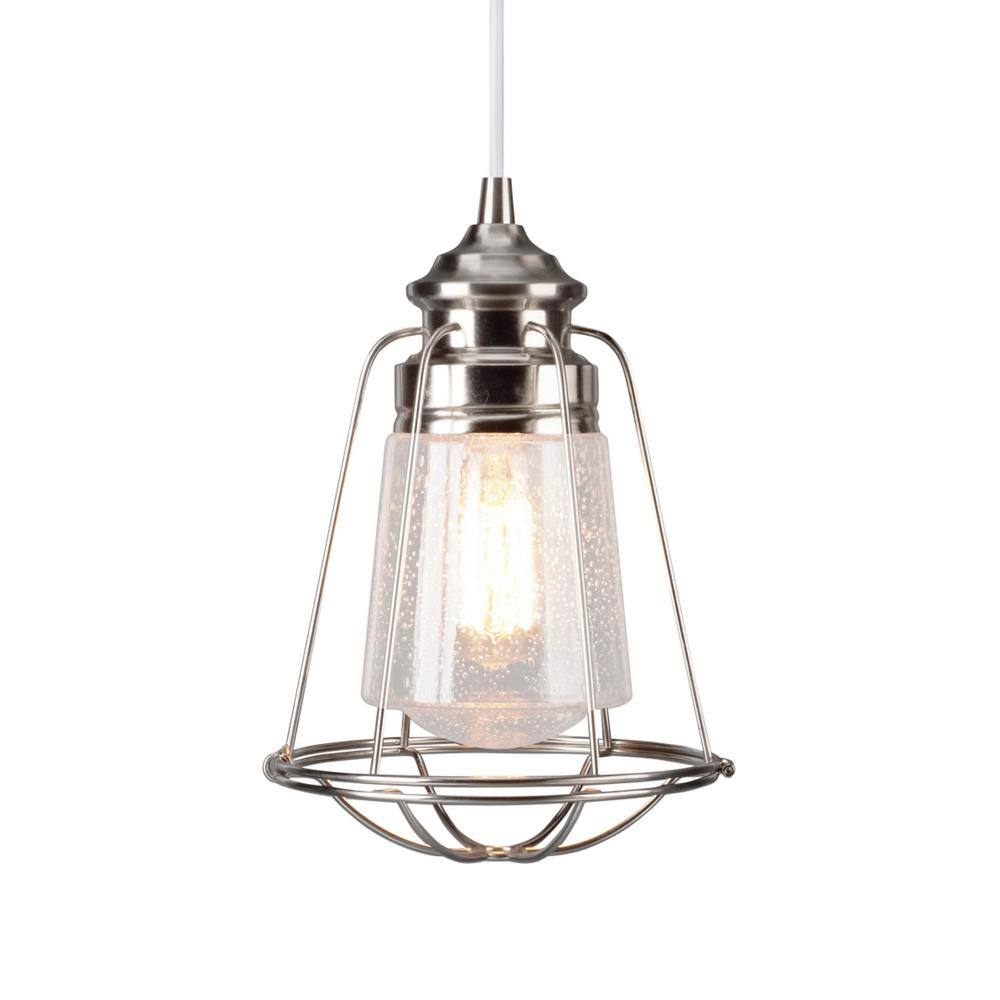 Brushed Nickel Mini Pendant with Clear Seeded Glass Shade