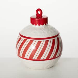 7.75 in. Red and White Striped Ceramic Christmas Candy Jar